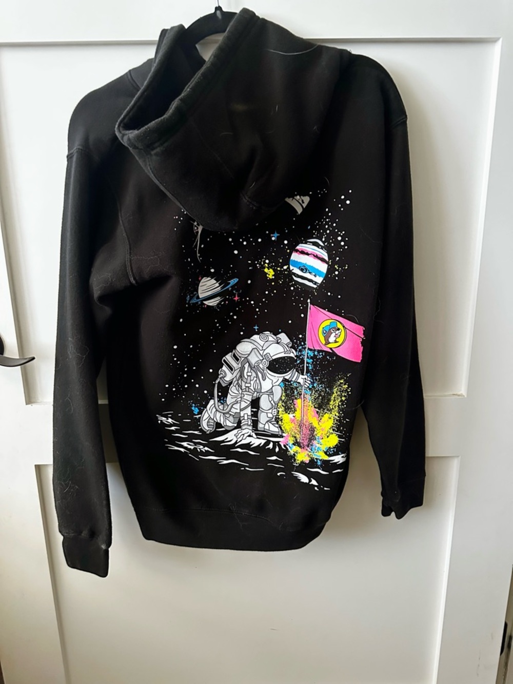 Buc-ees Black Astronaut Graphic Hoodie with Neon Flag - Hoodie